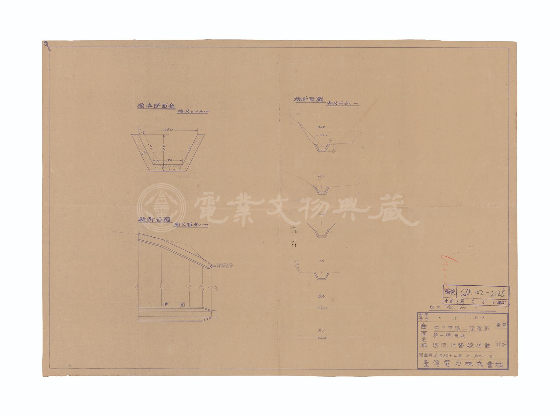 日月潭第二發電所　第一號橫坑　溪流替代渠道竣工圖
