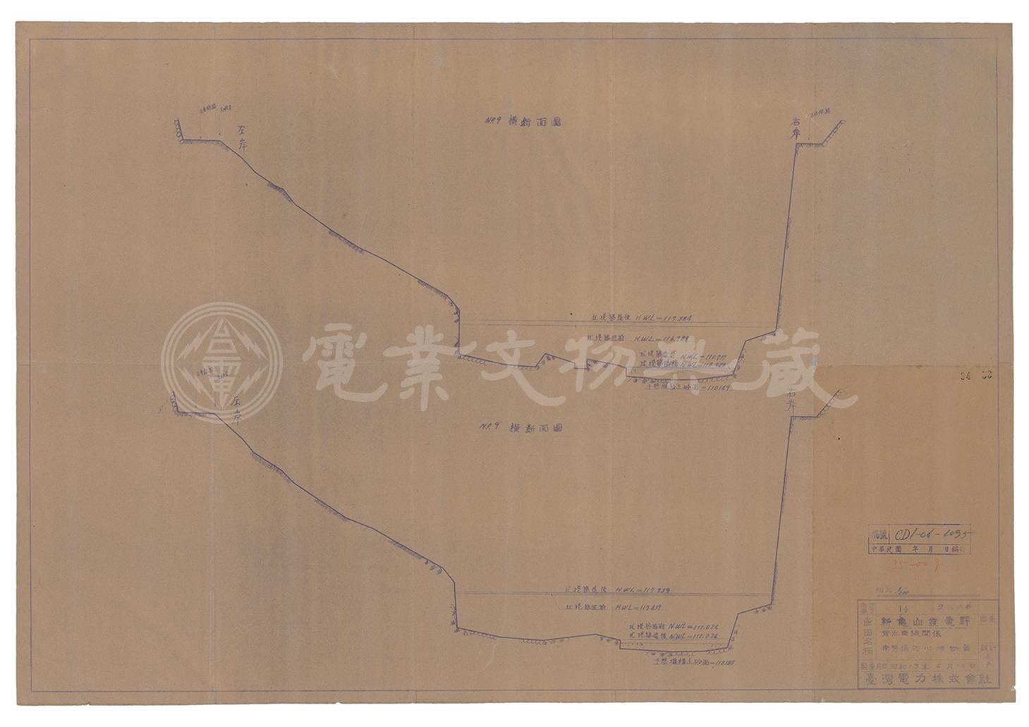 新龜山發電所迴水曲線關係南勢溪河川橫斷圖(No.9)
