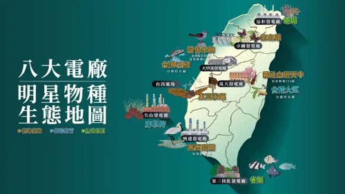 台電於 2024 年環境月製作的「八大電廠明星物種生態地圖」