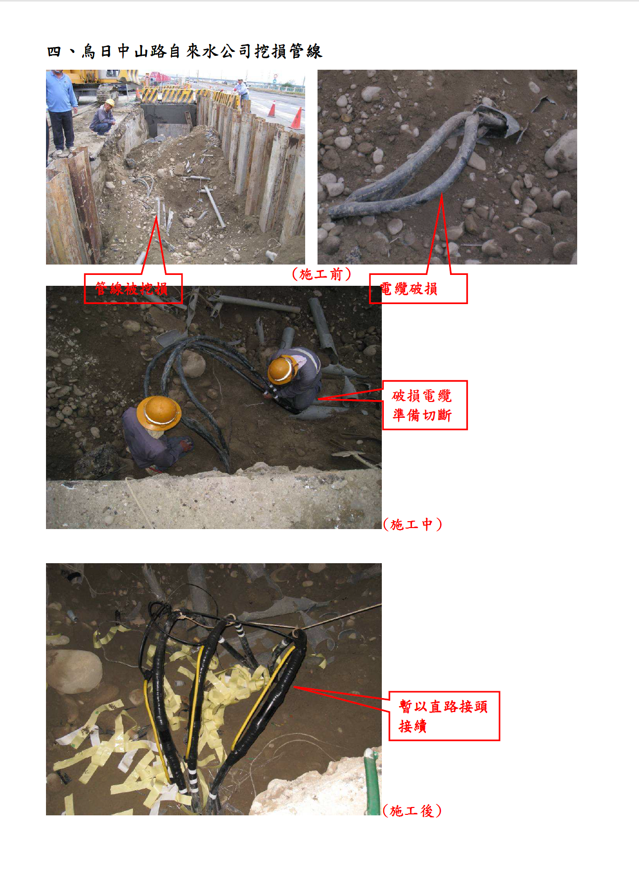 烏日中山路自來水公司挖損管線