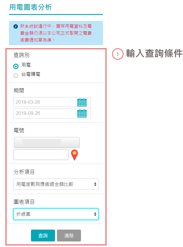 輸入查詢條件